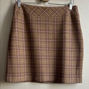 Loft Ann Taylor Wool Blend. Plaid Brown Women’s  Skirt. Fully Lined. Size 8.